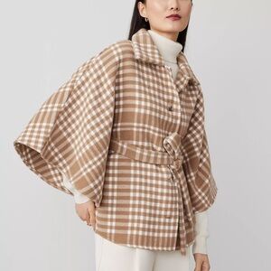 ANN TAYLOR Plaid Tie Waist Button-Up Poncho